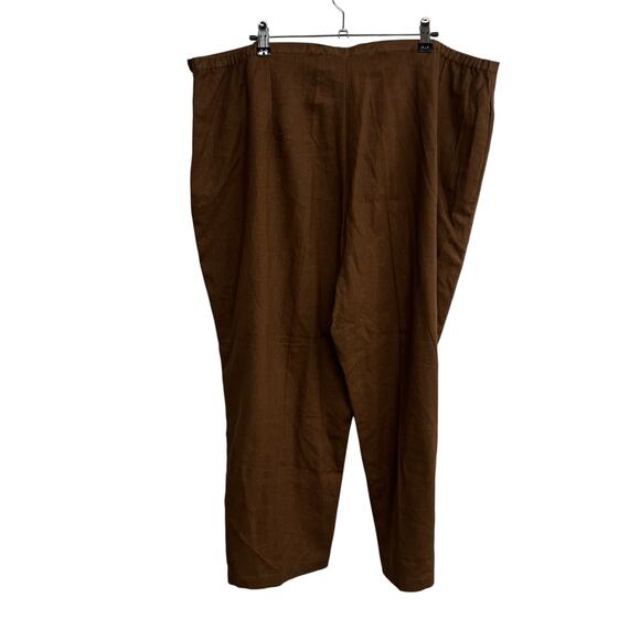 Linen luxe brown straight leg pants AKC minimalist quiet luxury Plus 3X - Picture 1 of 6